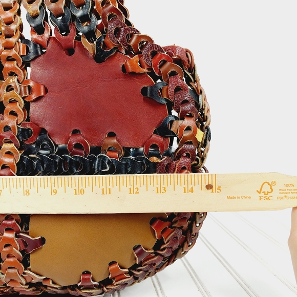 Vintage Leather Patch Stitch High Details Boho Shoulder Hand Bag 0390 - Picture 7 of 10